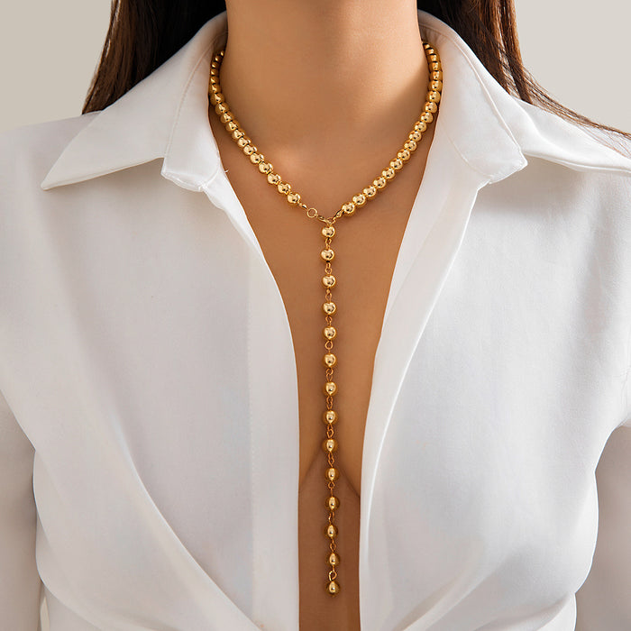 Wholesale Vintage round bead chain bead necklace, simple imitation pearl tassel long style, niche necklace