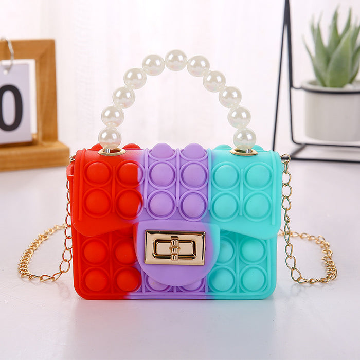 Wholesale PVC Jelly Bag Silicone Coin Purse Children Crossbody Double-sided Bubble Pearl Handbag Chain Bag