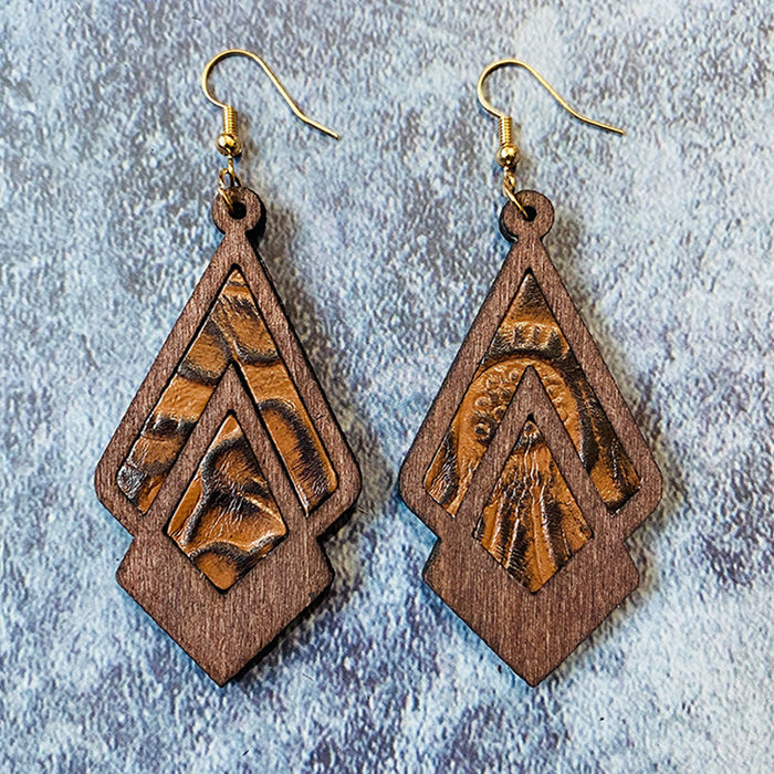 Wholesale Retro Geometric Drop Wood Earrings Jewelry Accessory