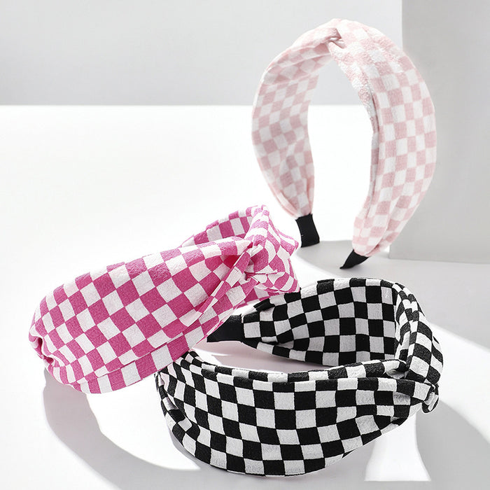 Wholesale Checkerboard Wide-brimmed Fabric Headband JDC-HD-Wupei001