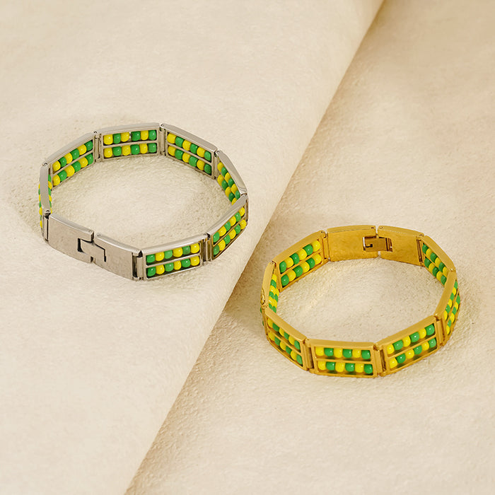 Wholesale Fashionable stainless steel double row bead bracelet, versatile and non fading natural stone bracelet