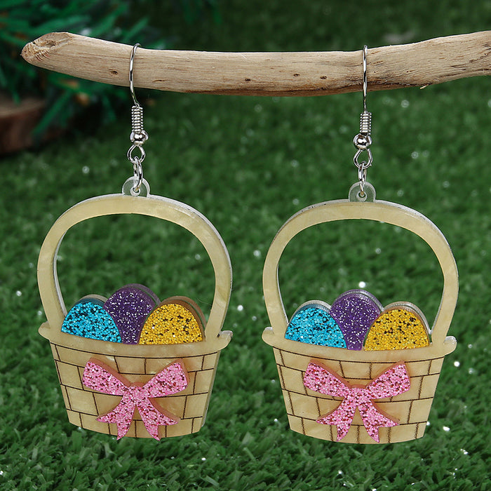 Wholesale Easter Earrings Series Cute Butterfly Ribbon Rabbit Egg Basket Acrylic Earrings