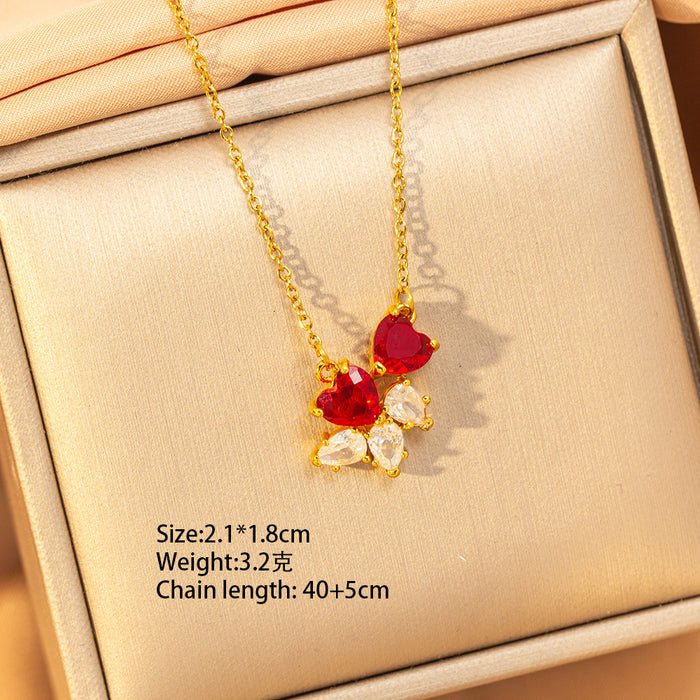 Wholesale Titanium steel necklace with red zircon