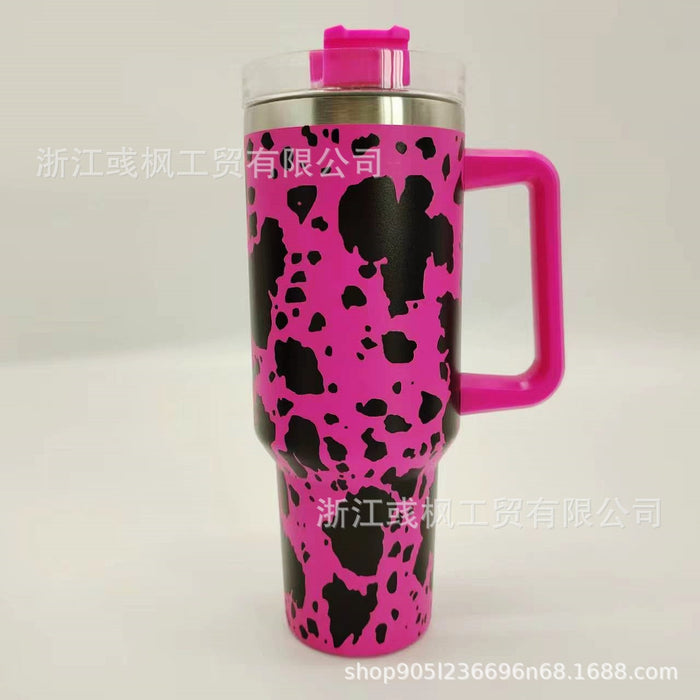 Wholesale Cow Print 40oz Insulated Car Cup with Handle - Stainless Steel Travel MOQ≥2
