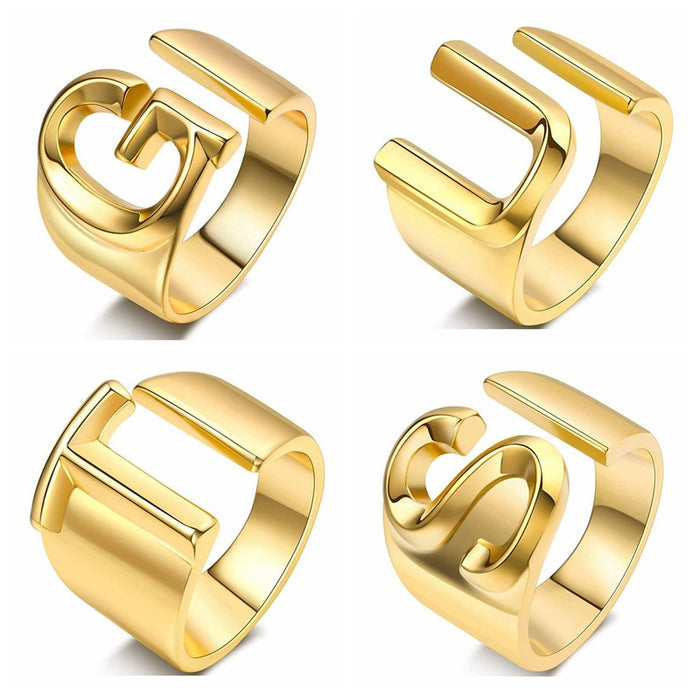 Wholesale 26 letter ring implies courage copper Open silver ring gold big ring for men and women