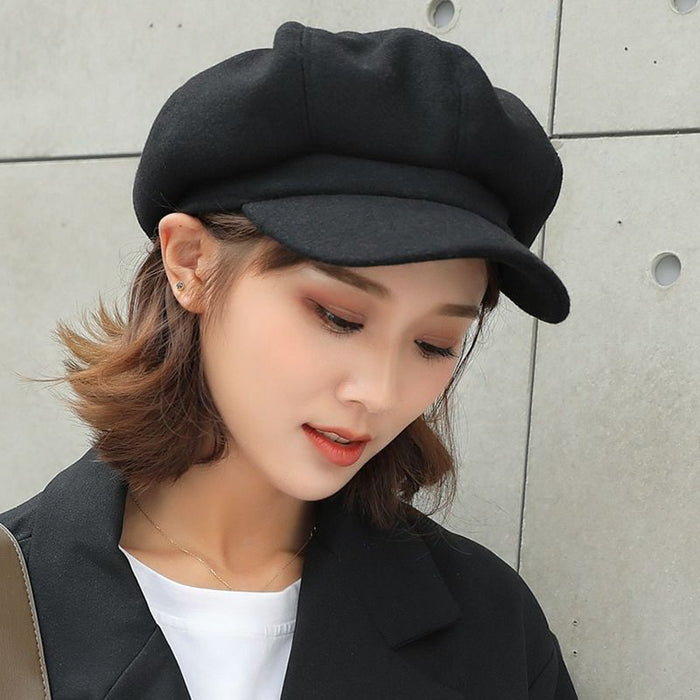 Wholesale Hat women's autumn and winter all-match octagonal hat woolen winter fashion beret