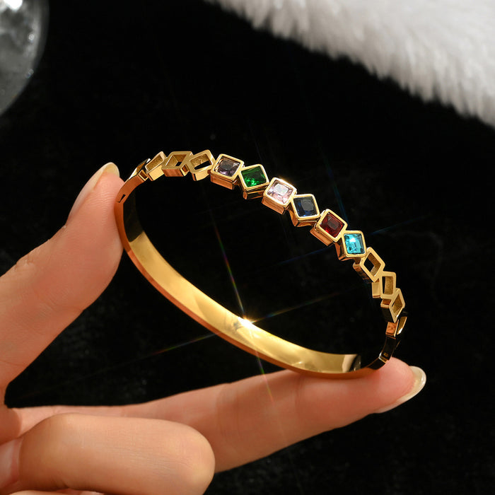 Wholesale Gold Tone Titanium Steel  Bangle Set With Rhinestone Row Trendy Jewelry Accessory For Party Or Everyday Gift
