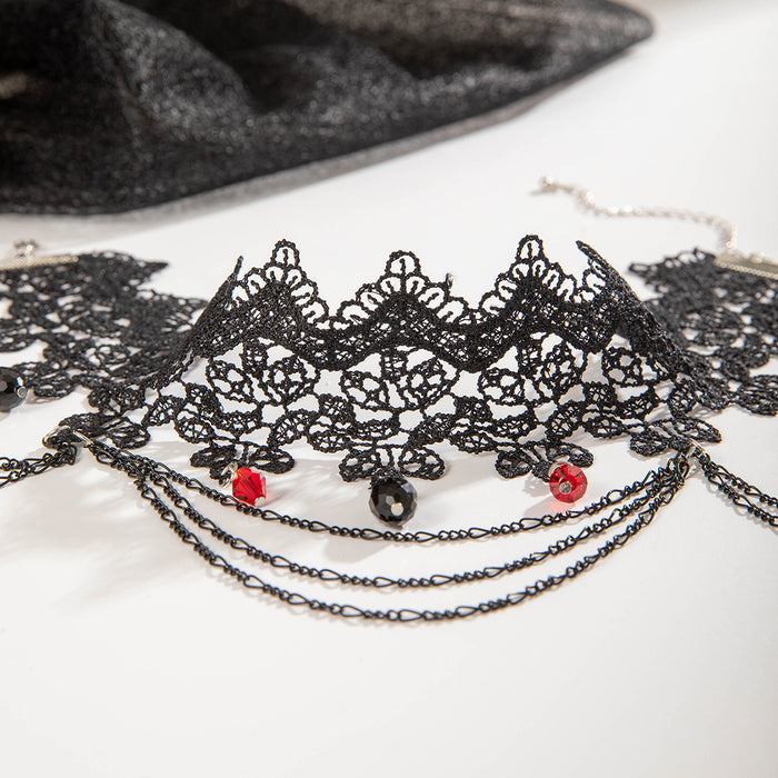 Wholesale Gothic Style Lace Tassel Choker Necklace with Acrylic Bead Pendant MOQ≥2