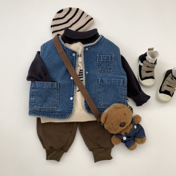 Wholesale Autumn and Winter Double-sided Children's fleece-lined Thickened Baby Warm All-match Vest Trendy Denim Vest Jacket