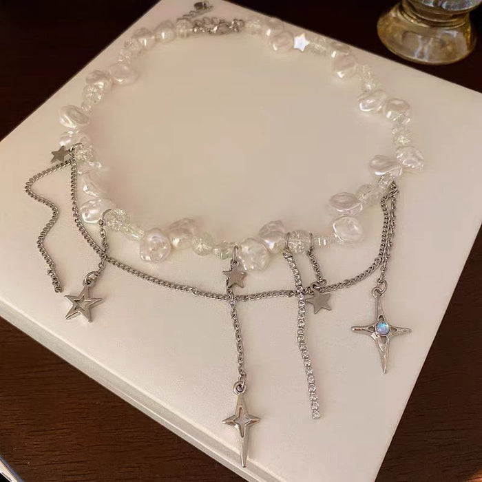 Wholesale Stacked Cross Pearl Long Necklace Niche Clavicle Chain