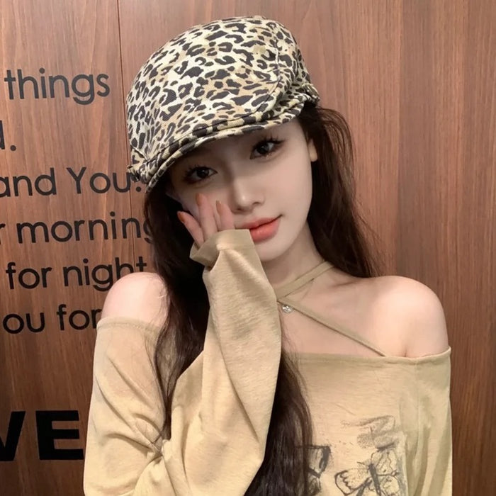Wholesale Retro leopard print personalized duck tongue beret trendy cool hat