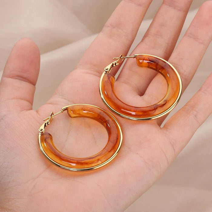 Wholesale Gradient Color RetroC-shaped Resin Earrings Stainless Steel