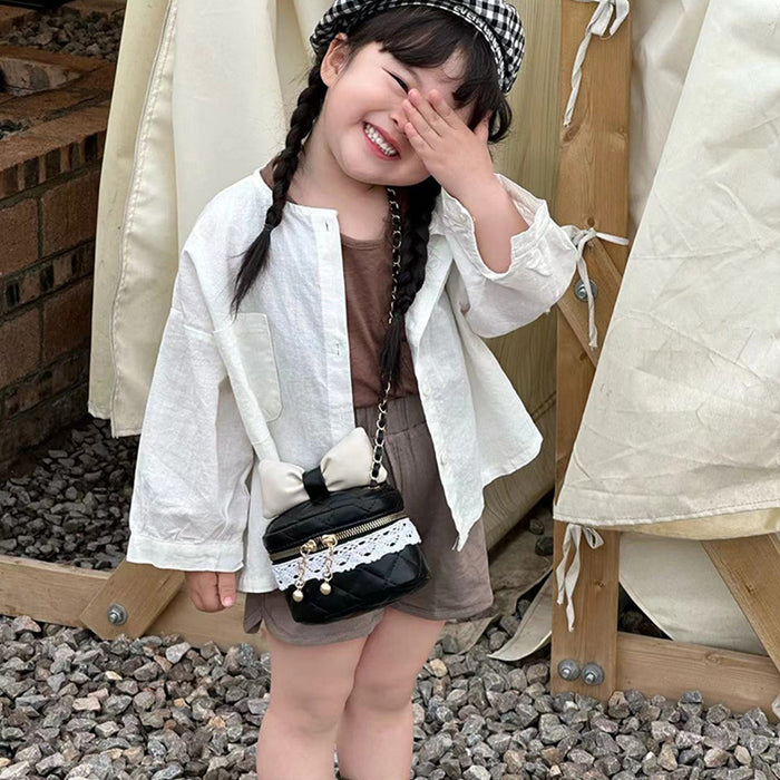 Wholesale Children's bag bow bucket bag cute contrasting color girl chain crossbody bag