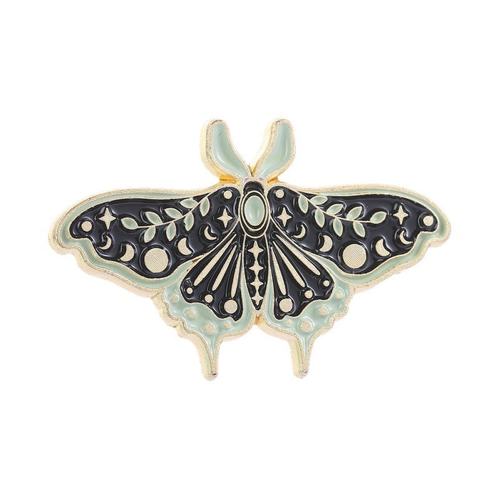 Wholesale Stylish Gothic Moth Brooch Star Moon Phase Design Zinc Alloy Enamel Pin Fashion Accessory