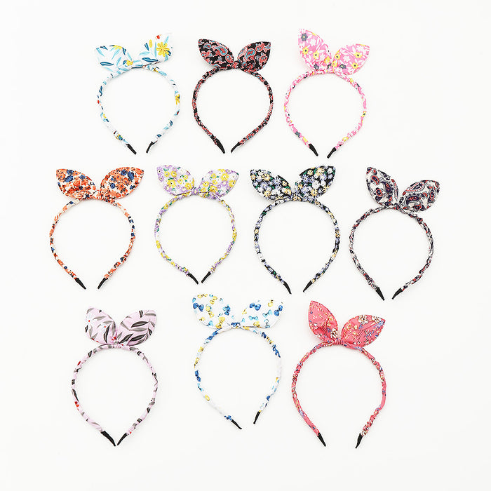 Wholesale Fabric Floral Rabbit Ears Bow Headband JDC-HD-YueS002