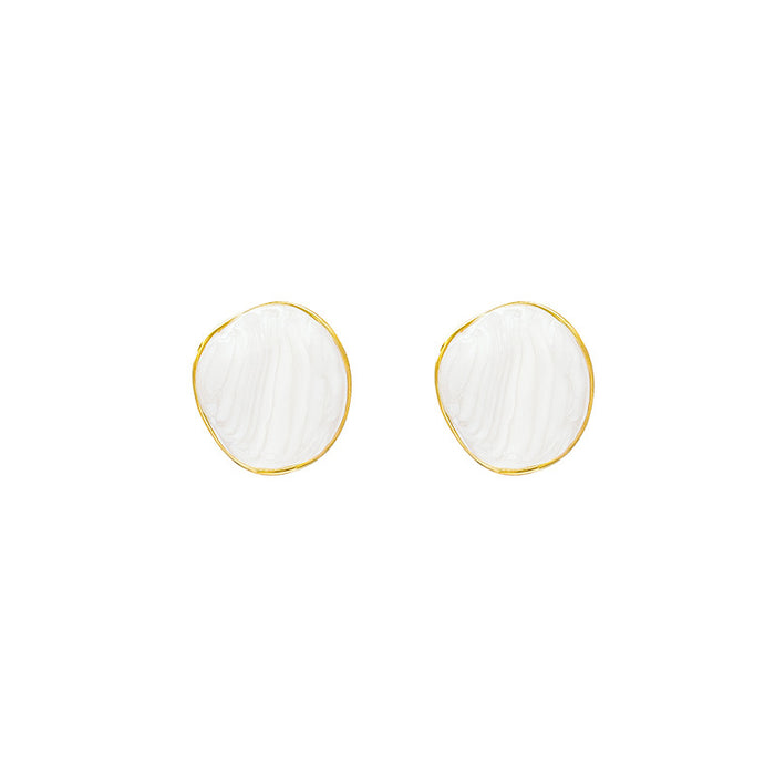 Wholesale Retro white oil dripping geometric earrings, fashionable and simple earrings, high-end and personalized versatile earrings