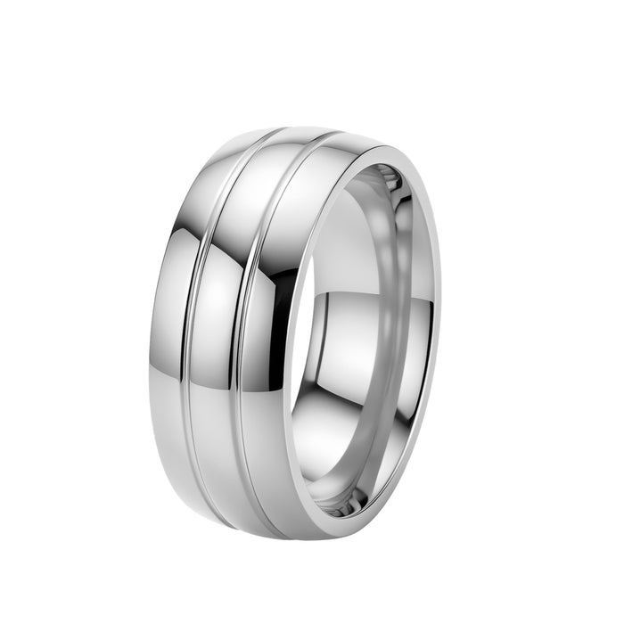 Wholesale Gold Stainless Steel Couple Ring with Diamond Inlay Fashion Jewelry Accessory