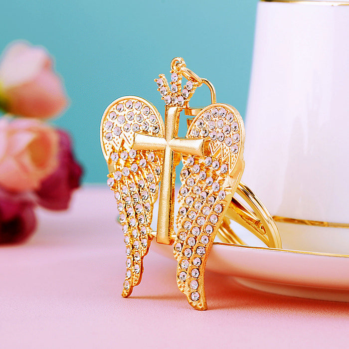 Wholesale Cross car keychain metal pendant keychain ring inlaid with diamonds