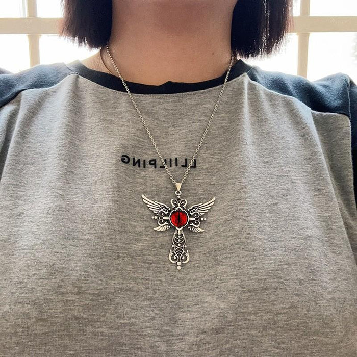 Wholesale Red Devil's Eye Pendant Jewelry Creative Cross Stainless Steel Necklace Necklace