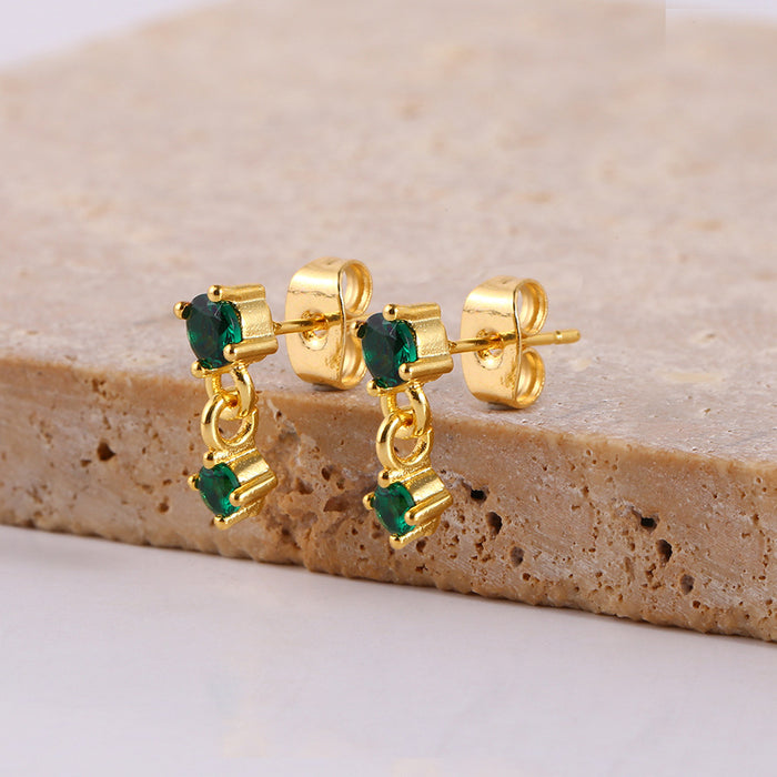 Wholesale Personalized Light Luxury Copper Earnail Geometric Earring Set with Diamond studded Color Diamond Zircon Square Earring Buckle