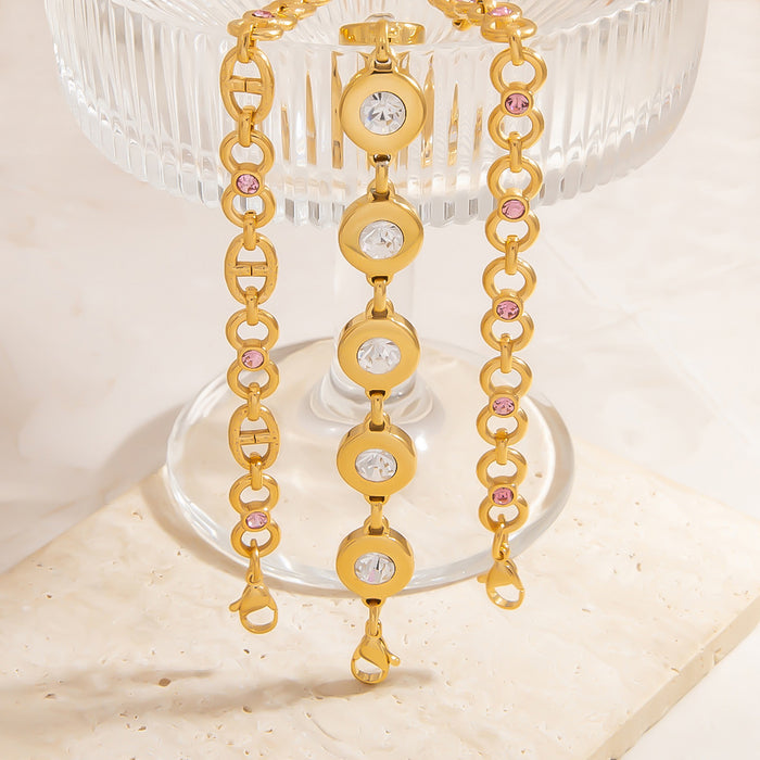 Wholesale Stainless Steel Bracelet Roman Disc Inlaid with Diamonds High-End Jewelry Ins Style Pig Nose Buckle Bracelet