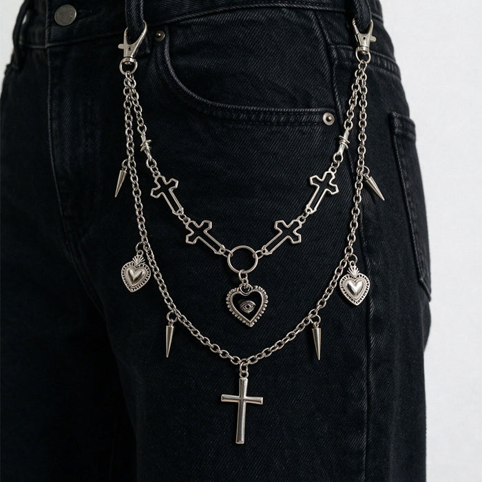 Wholesale Alloy Punk Waist Chain Cross Heart Tassel Retro  Party Fashion Accessory For Men And Women