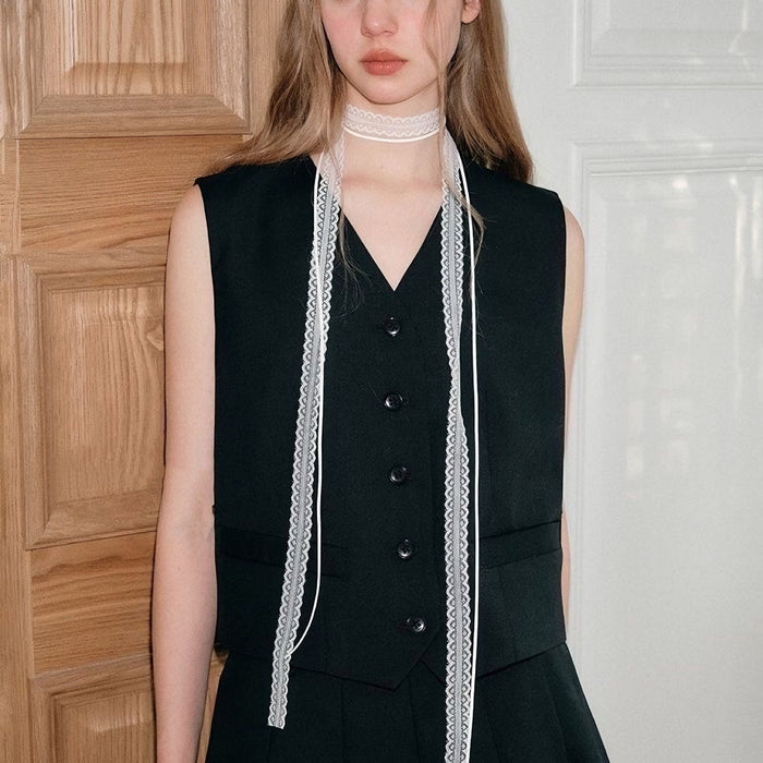 Wholesale Stacked lace ribbon versatile collarbone scarf design with a slim neck strap necklace