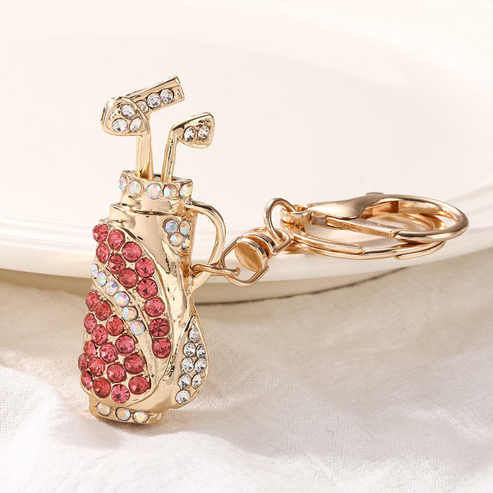 Wholesale Rhinestone Golf Bag Car Keychain Pink Zinc Alloy Key Ring