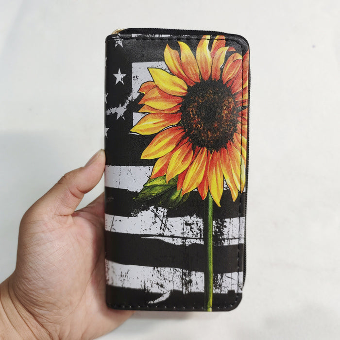 Wholesale Chrysanthemum Sunflower PU Long Zipper Wallet JDC-WT-ShiY006