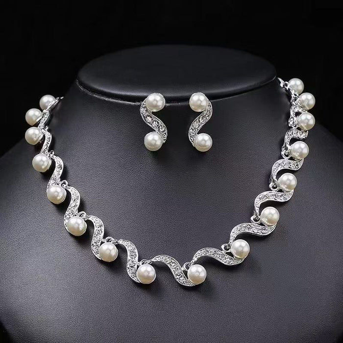 Wholesale Imitation pearl S-shaped jewelry necklace and earrings