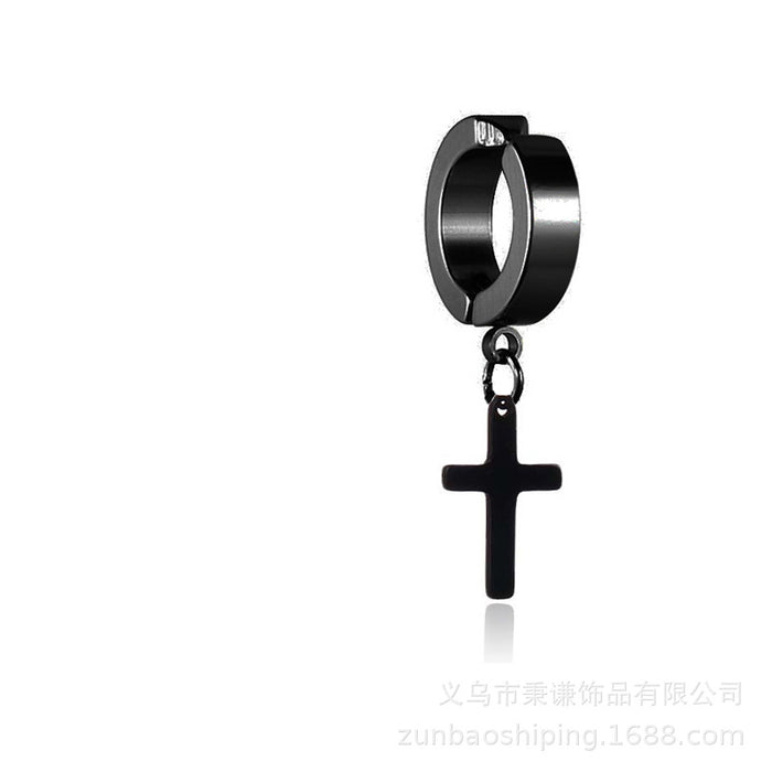 Wholesale Ear clip without ear hole, cross pendant earrings, student titanium steel earrings