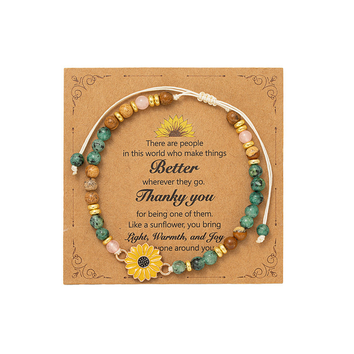 Wholesale Modern Women S Adjustable Bracelet With Alloy Sunflower And Natural Stone Charms Handmade Woven Fashion Accessory For Boutique Resale