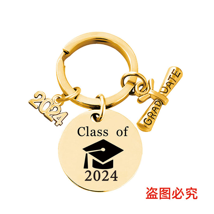 Wholesale Graduation Season Gift Round Stainless Steel Keychain JDC-KC-GangGu049