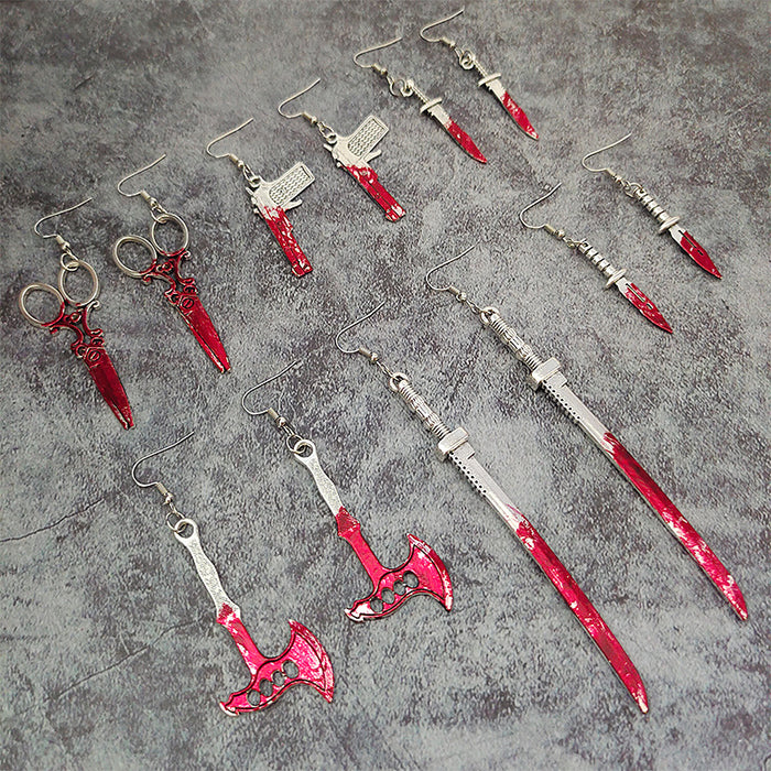 Wholesale  alloy earrings dagger axe horror blood earrings holiday exaggerated jewelry
