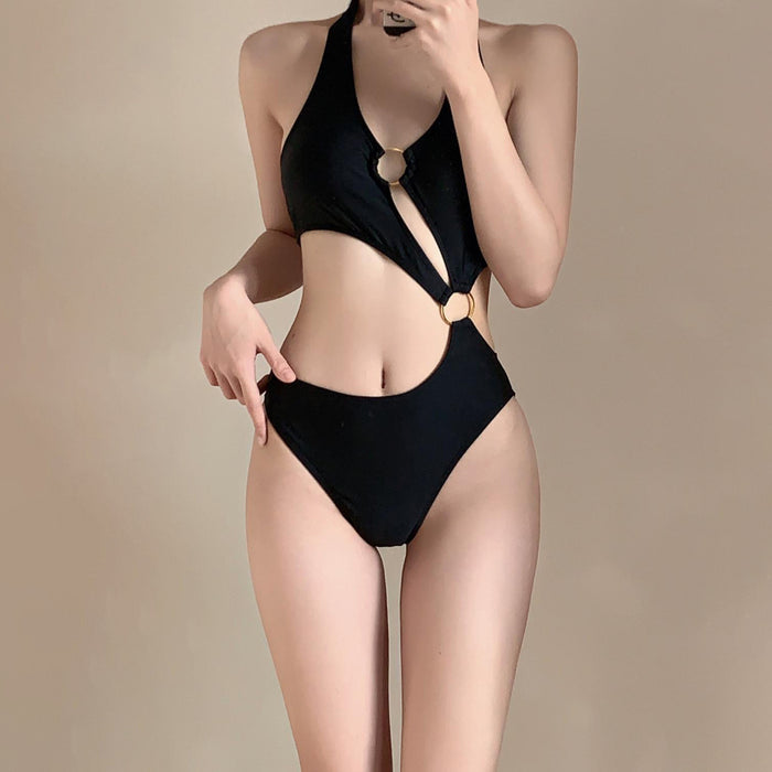 Wholesale Black sexy high waisted one-piece summer vacation, high-end swimsuit, hot spring