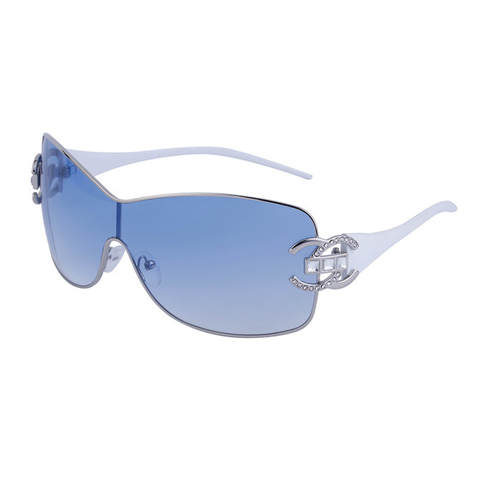 Wholesale Fashion diamond studded windproof sunglasses, large frame integrated sunglasses, wholesale of glasses