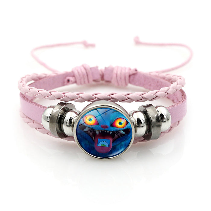 Wholesale Kpop Leather bracelet unisex pink multi-layer braided beaded hand jewelry anime surrounding