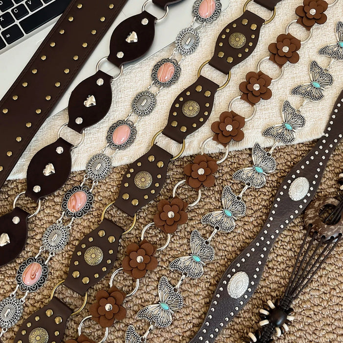 Wholesale Women S Bohemian Woven Waist Belt With Rivets Y2K Metal Chain For Party Chic Boutique Fashion Accessory