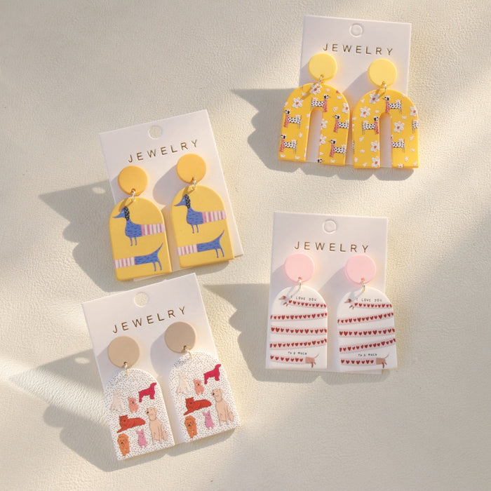 Wholesale Cute Dog Graffiti Acrylic Pendant Earrings