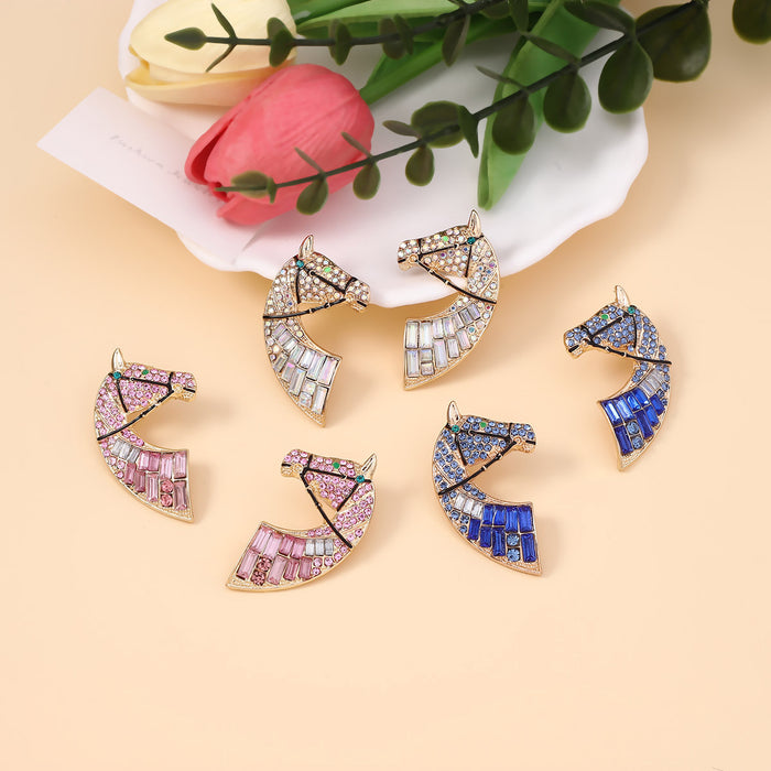 Wholesale horse head rhinestone stud earrings creative alloy exaggerated temperament earrings