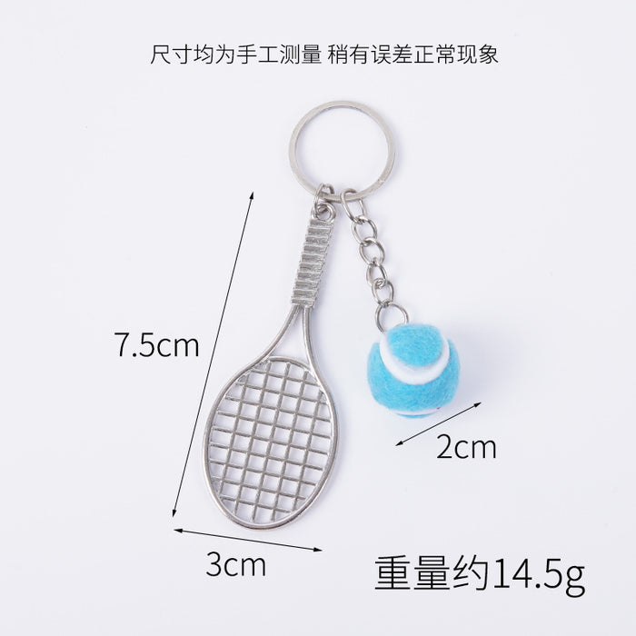 Wholesale Metal Tennis Racket Keychain Pendant Silver Blue Modern Minimalist Fashion Accessory MOQ≥2