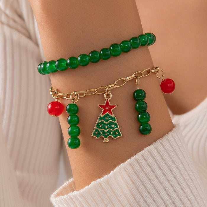 Wholesale Christmas Cute Bells Santa Reindeer Snowman Pendant Red Rope Bracelet Fashion Accessory Gift MOQ≥2