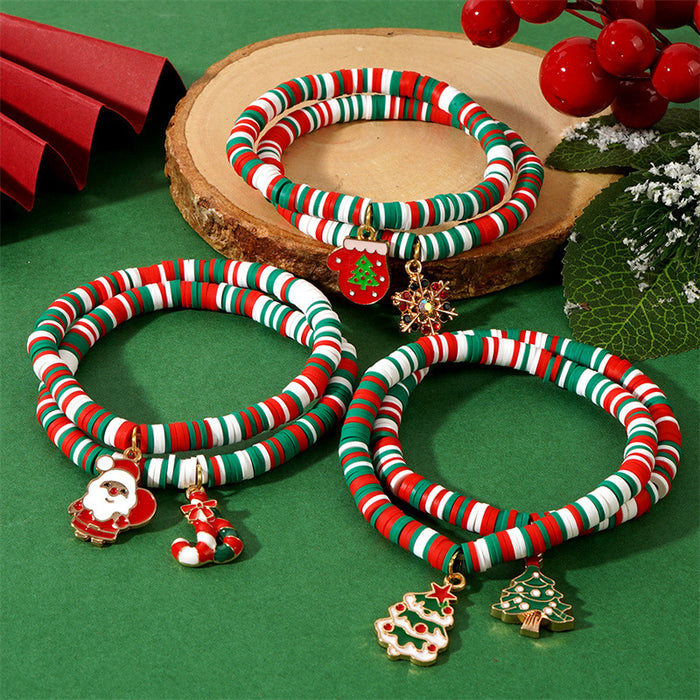 Wholesale Christmas Bracelet Women' s Fashion Colorful Soft Ceramic Beaded Christmas Bracelet Christmas Stockings Pendant Bracelet
