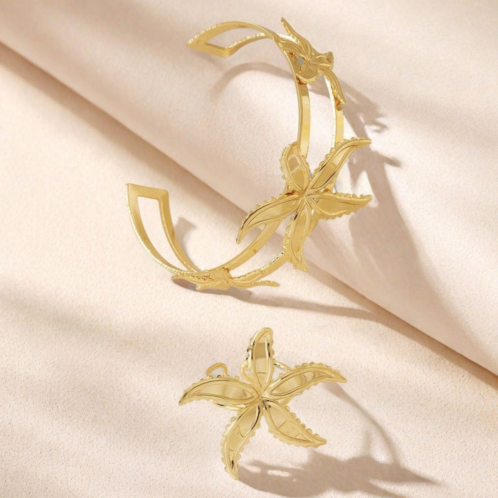 Wholesale Fashion bracelet niche irregular open alloy bangle and ring set