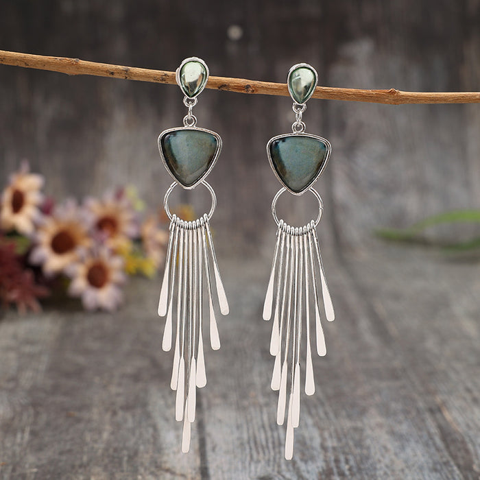 Wholesale Retro Style Geometric Tassel Long Alloy Earrings