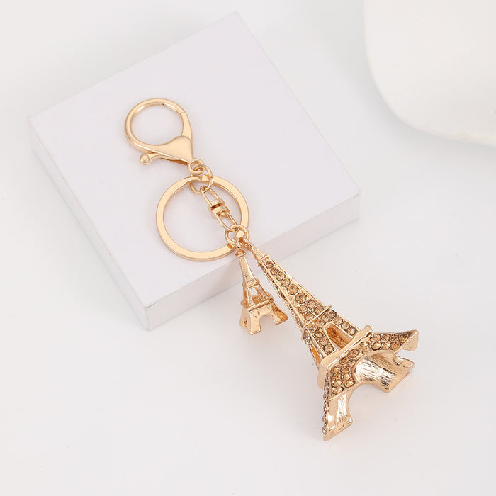 Wholesale Eiffel Tower Rhinestone Keychain Sky Blue Zinc Alloy Car Key Accessory MOQ≥2