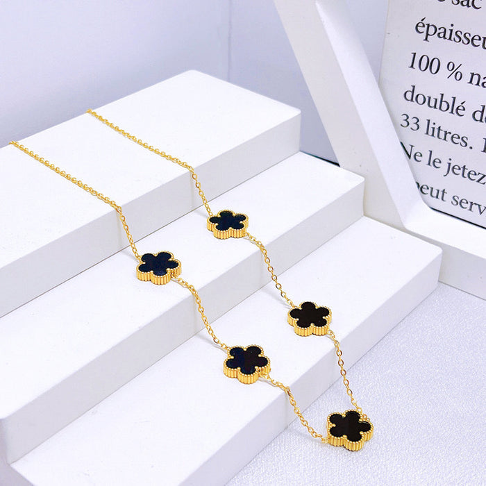 Wholesale Stainless Steel Five-Leaf Clover Bracelet Necklace Earring Set