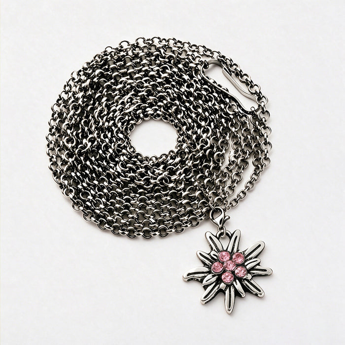 Wholesale Layering Jewelry Edelweiss Long Necklace Rhinestone Pendant Bavarian Folk Style For Beer Festival