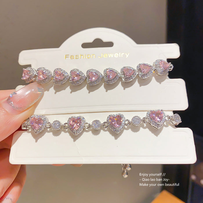 Wholesale Sparkling Zircon Heart Pendant Sliding Bracelet Fashion Layering Jewelry