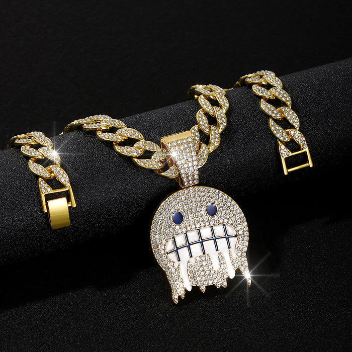 Wholesale Personalized ice face emoji pendant, hip-hop niche full diamond emoji accessory, jewelry necklace